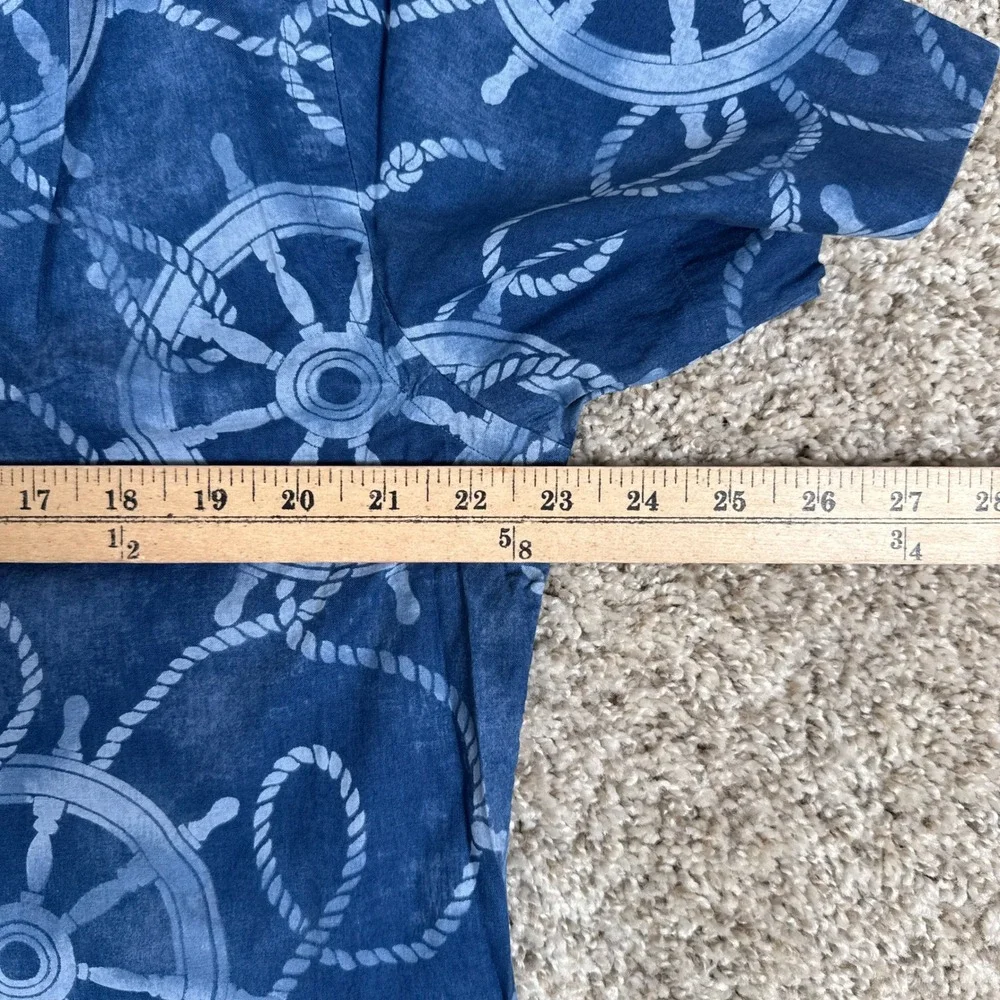 Polo Ralph Lauren Shirt Mens M Blue Ship Wheel Rope Linen Nautical Button Down